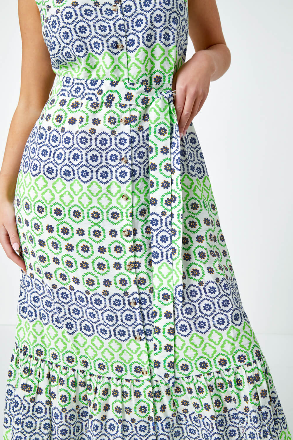 Green Geometric Print Midi Shirt Dress, Image 5 of 5