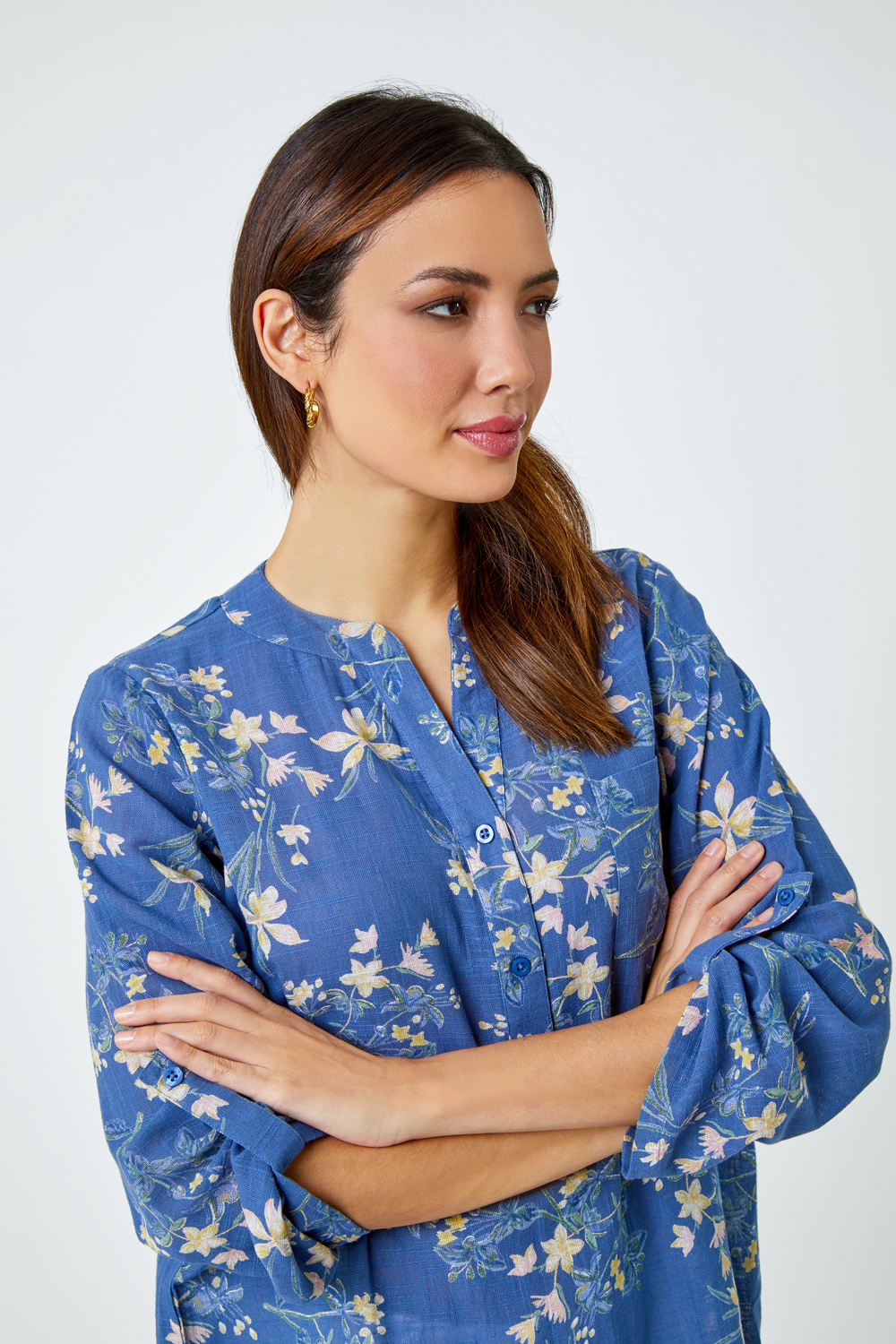 Blue Cotton Floral Print Overshirt, Image 4 of 5
