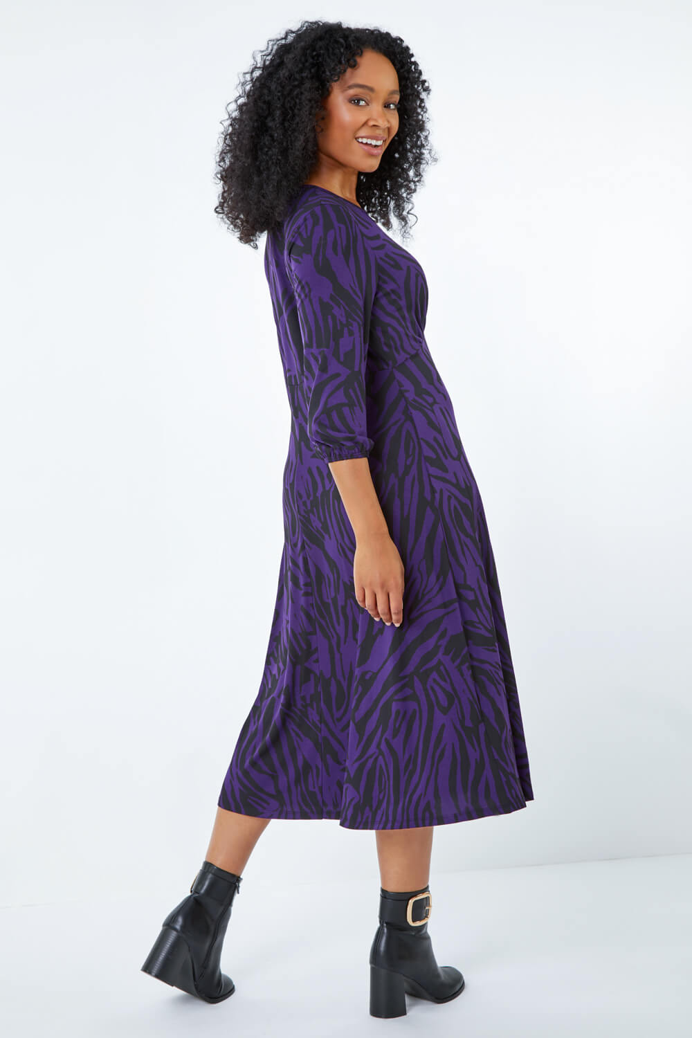 Purple Petite Animal Print Midi Dress, Image 3 of 5