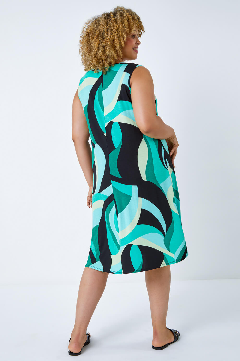 Mint Curve Abstract Print Swing Dress, Image 3 of 5
