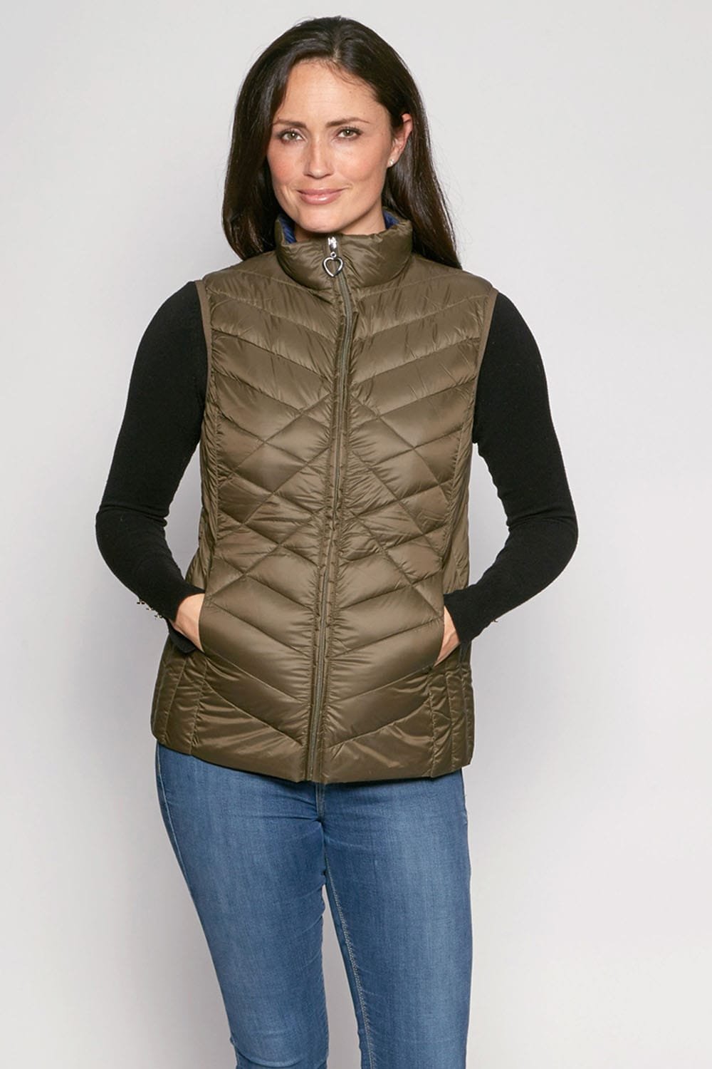 David Barry Quilted Down and Feather Padded Gilet in Olive - Roman ...