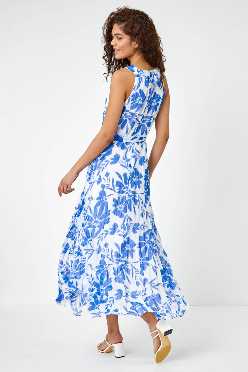 Royal Blue Floral Chiffon Halter Neck Maxi Dress | Roman UK