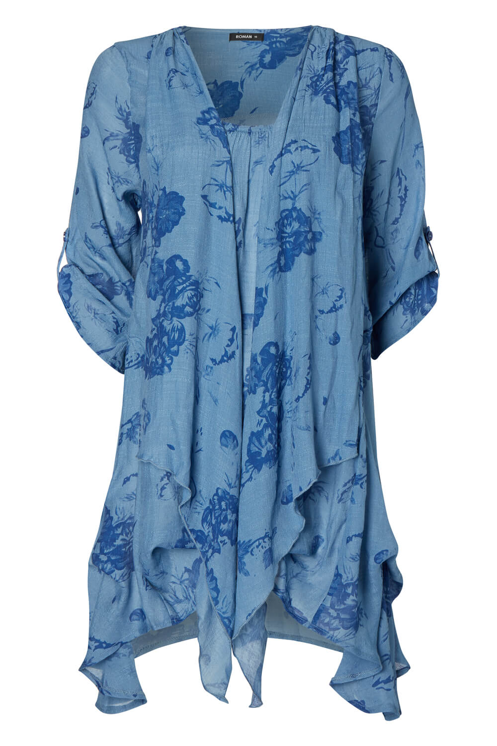 Blue Floral Print Crinkle Tunic, Image 4 of 4