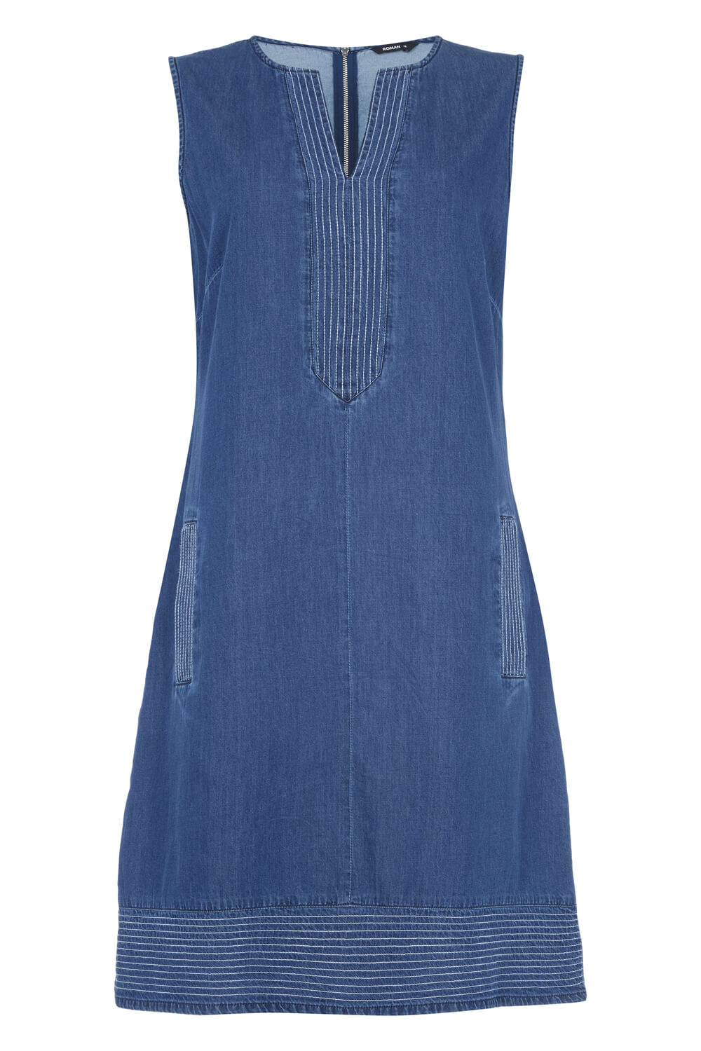 Blue V-Neck Denim Shift Dress, Image 3 of 3