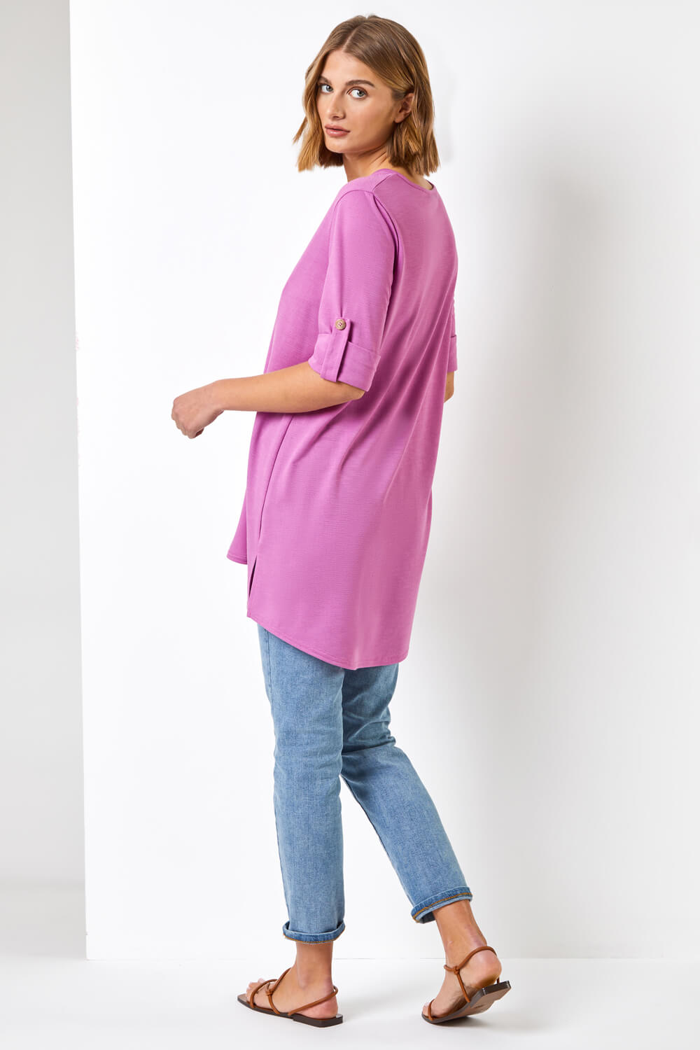 Purple Textured Notch Neck Top, Image 2 of 4
