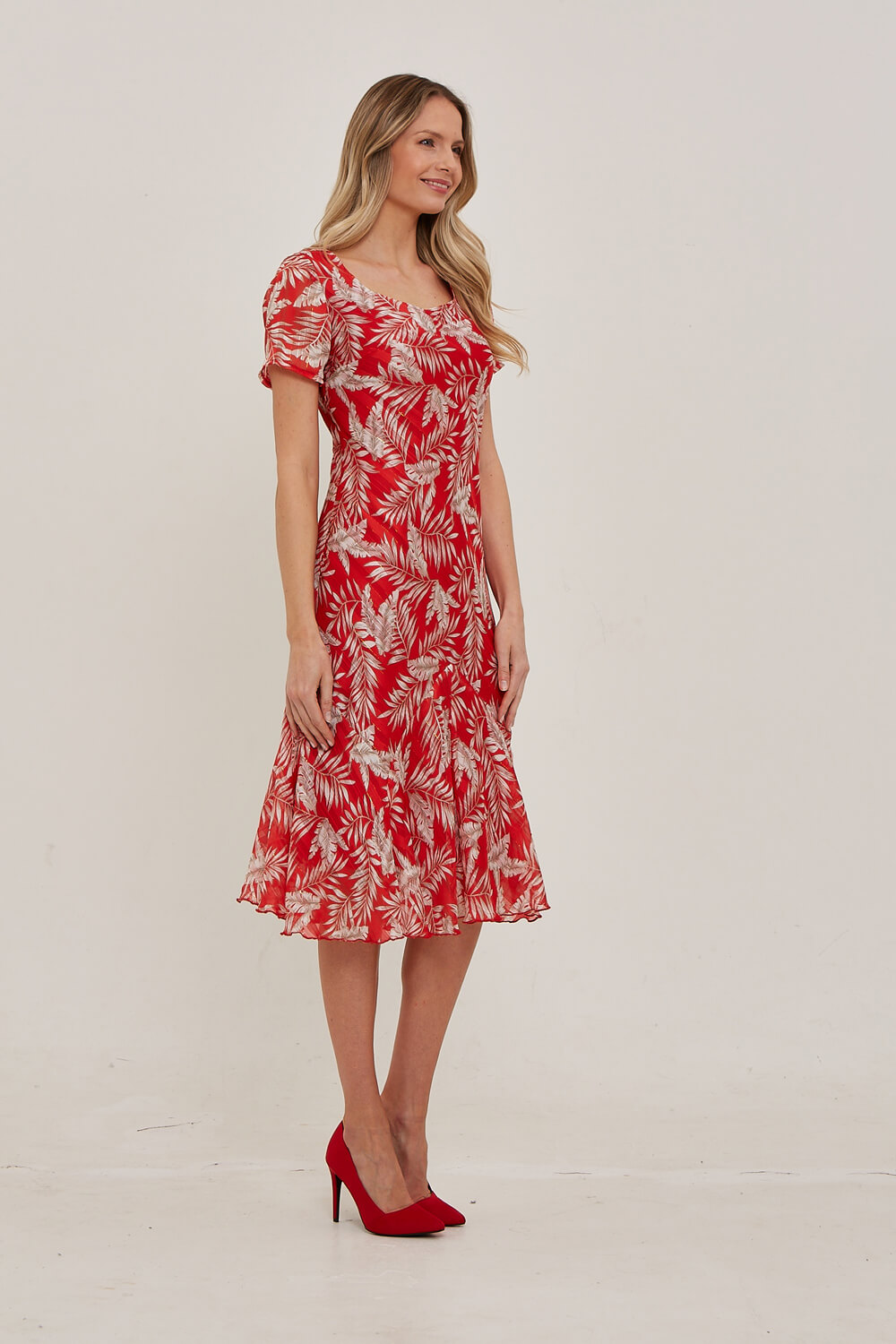 Red Julianna Floral Print Chiffon Dress, Image 3 of 3