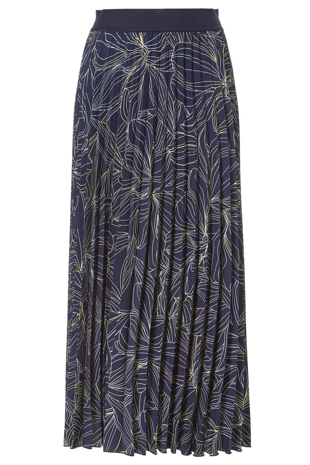 Navy  Linear Floral Print Pleated Midi Skirt, Image 5 of 5