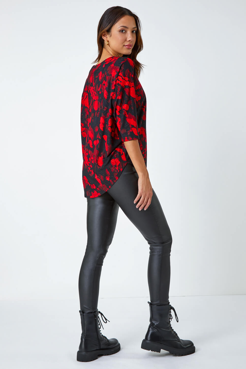 Red Abstract Raglan Sleeve Stretch Top, Image 3 of 5