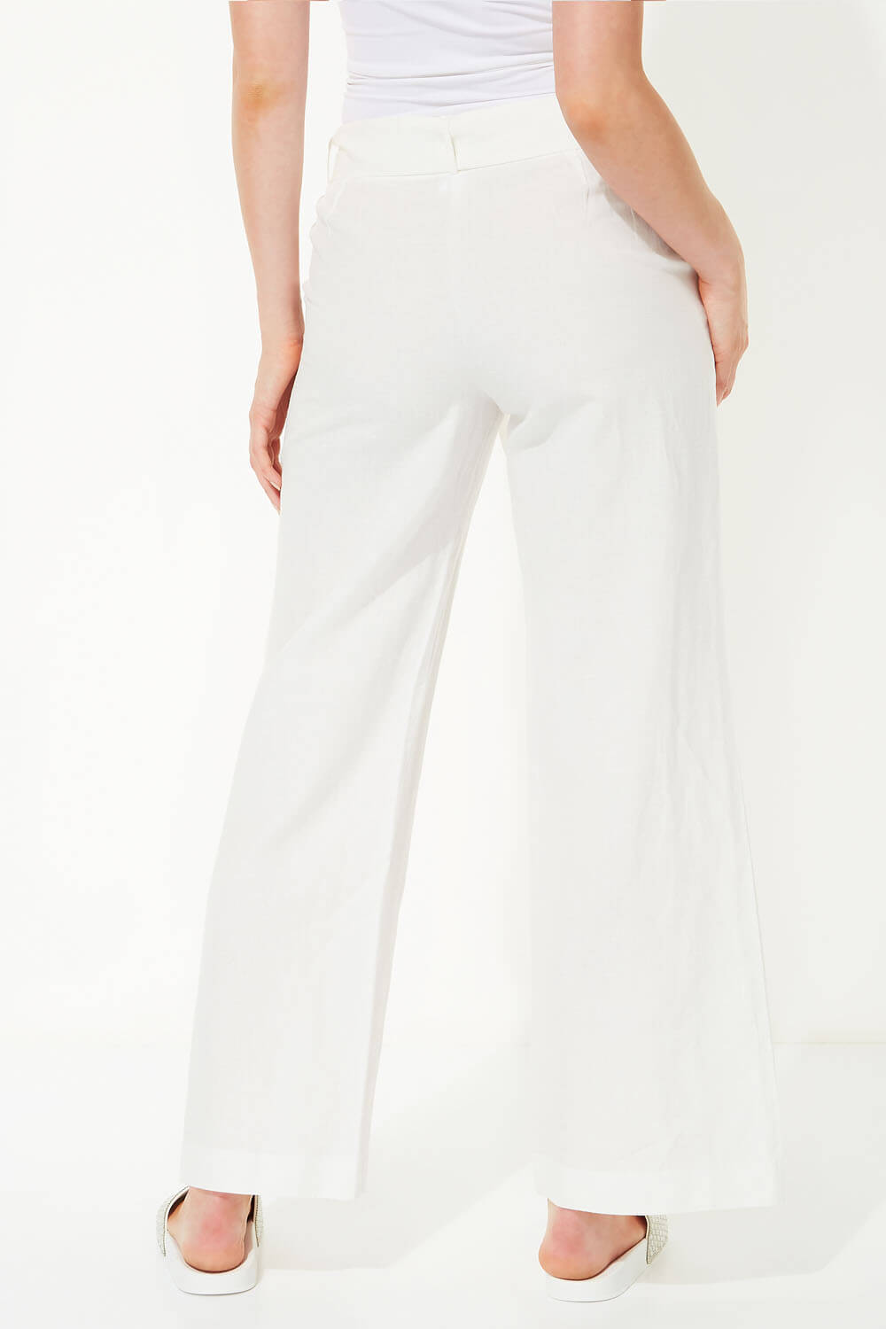 White Linen Wide Leg Trousers, Image 2 of 4