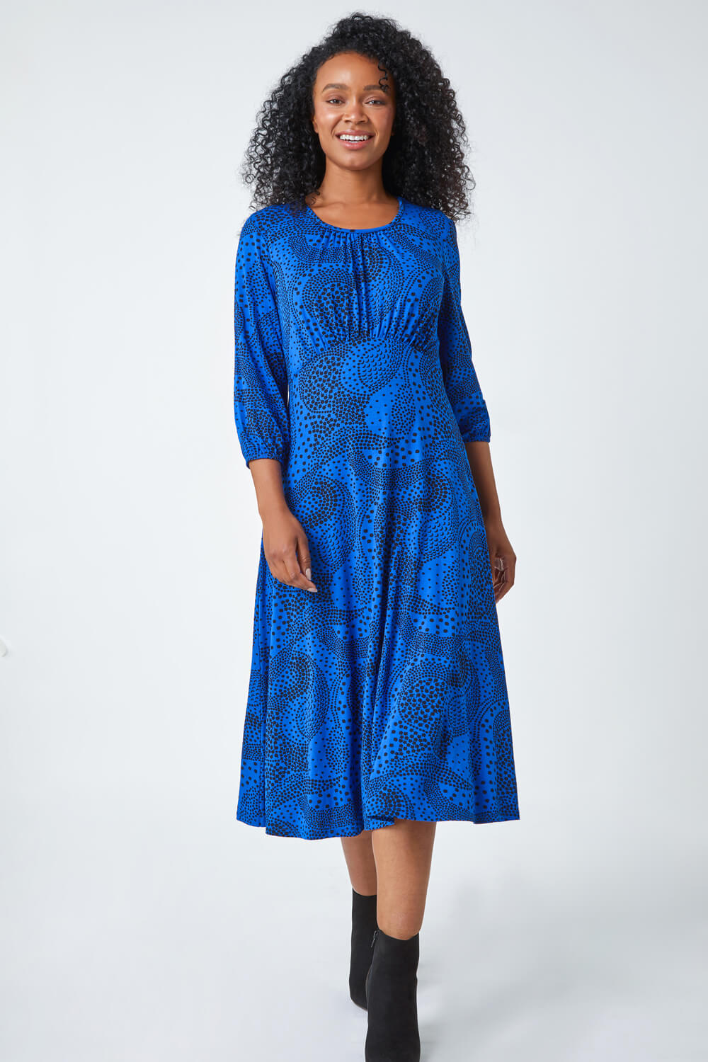Royal Blue Petite Abstract Spot Stretch Midi Dress, Image 5 of 5