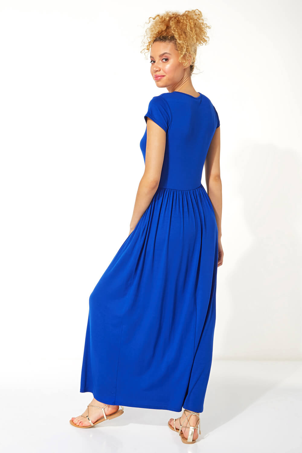 Royal Blue Gathered Skirt Maxi Dress, Image 2 of 4
