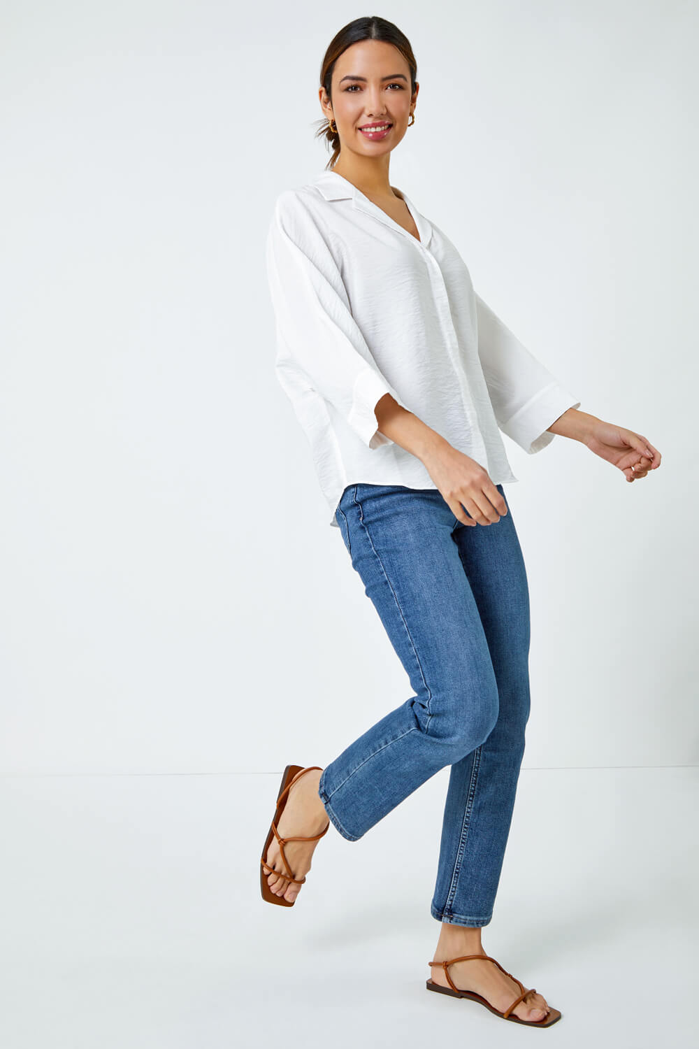 Ivory  Plain Relaxed Collared Shirt, Image 2 of 5