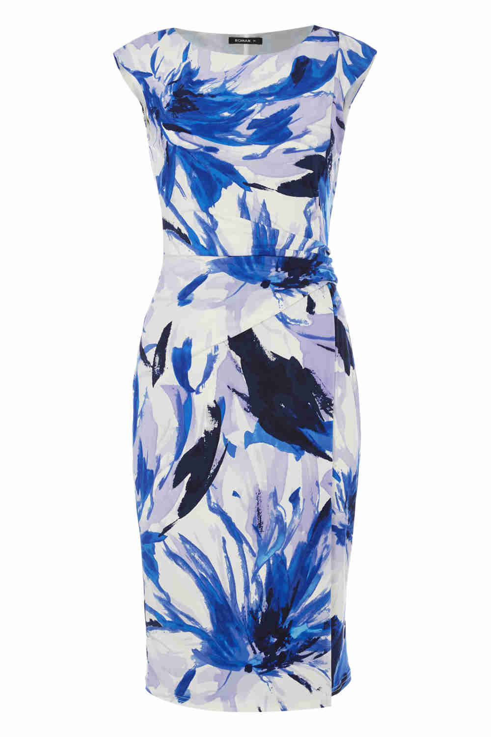 Royal Blue Abstract Underwater Floral Print Dress, Image 4 of 4