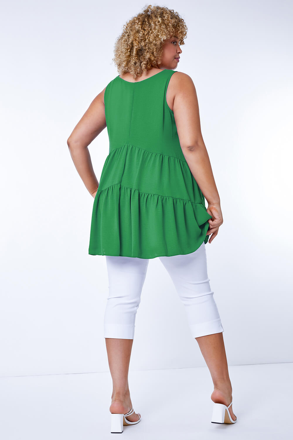 Green Curve Plain Tiered Vest Top, Image 2 of 5