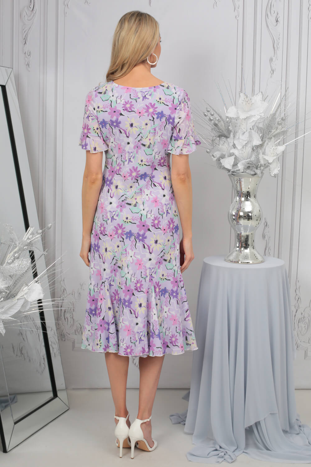 Lilac Julianna Floral Print Bias Cut Dress, Image 2 of 4