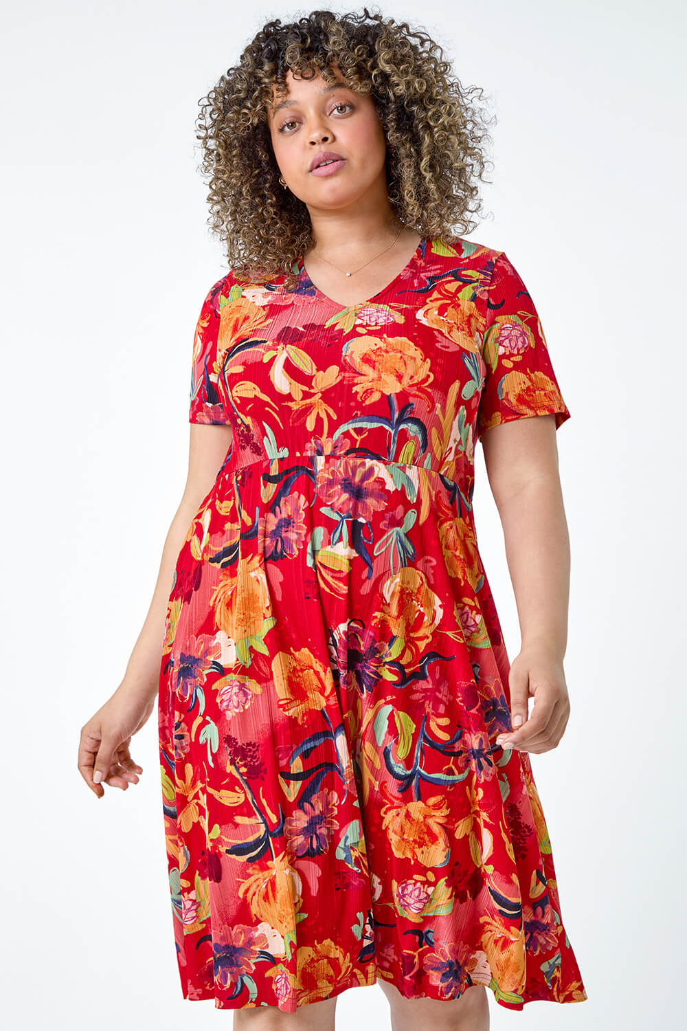 Red Curve Floral Print Stretch Jersey Dress, Image 2 of 5