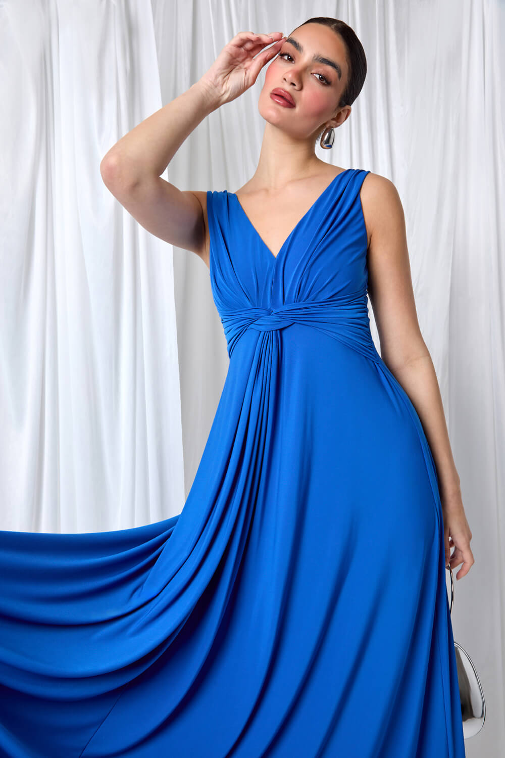Royal Blue Plain Knot Front Maxi Dress, Image 6 of 6