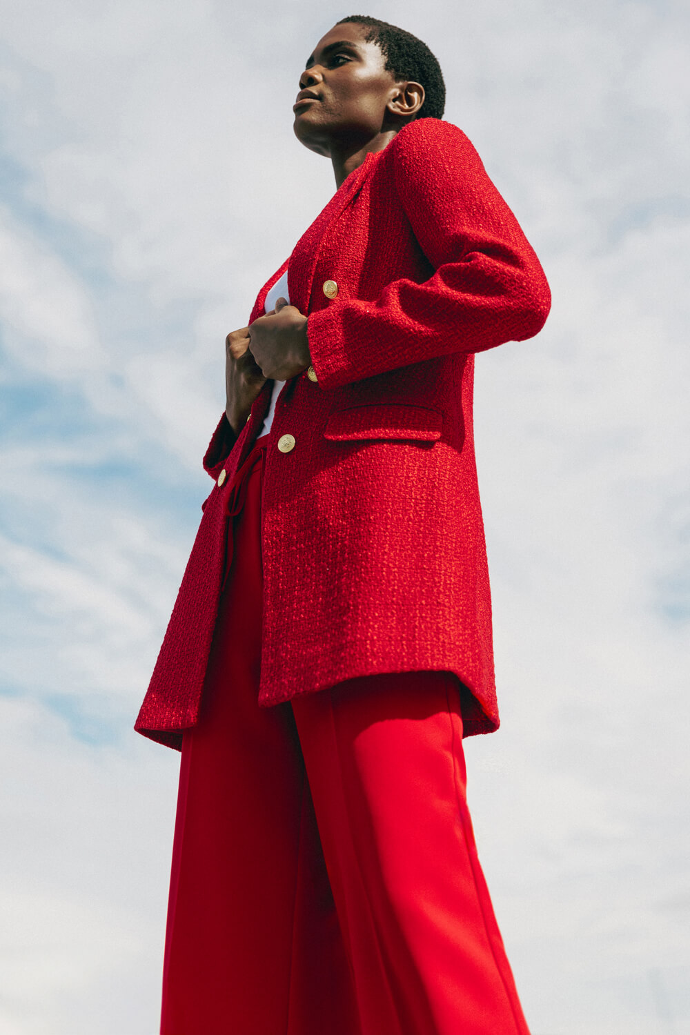 Red Tailored Longline Boucle Jacket, Image 2 of 6