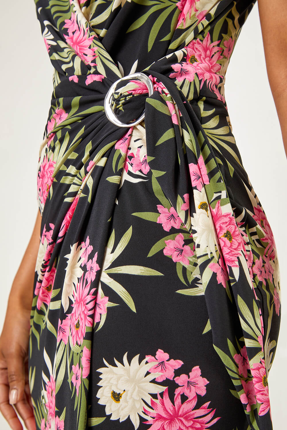 PINK Petite Floral Print Wrap Ruched Maxi Dress, Image 5 of 5