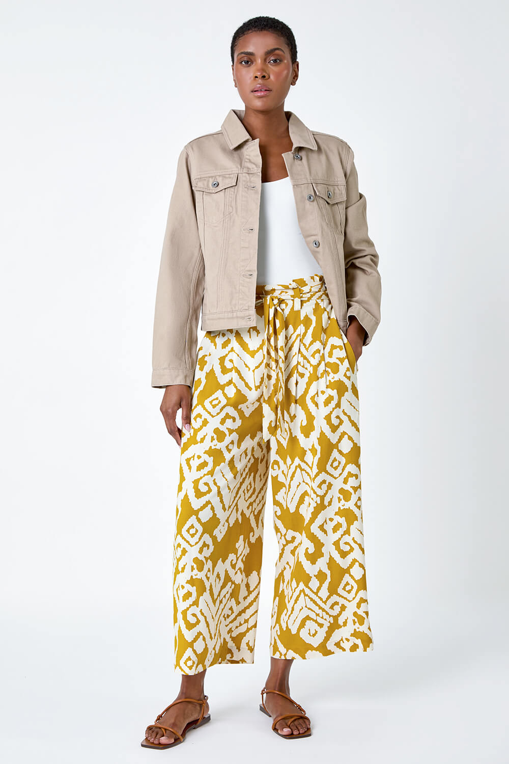 Amber Aztec Print Wide Leg Cropped Trousers, Image 2 of 5