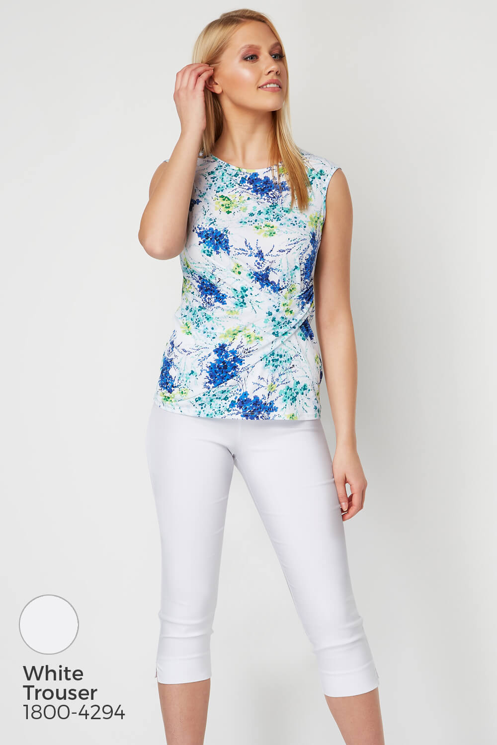 Blue Floral Side Pleat Top, Image 6 of 9