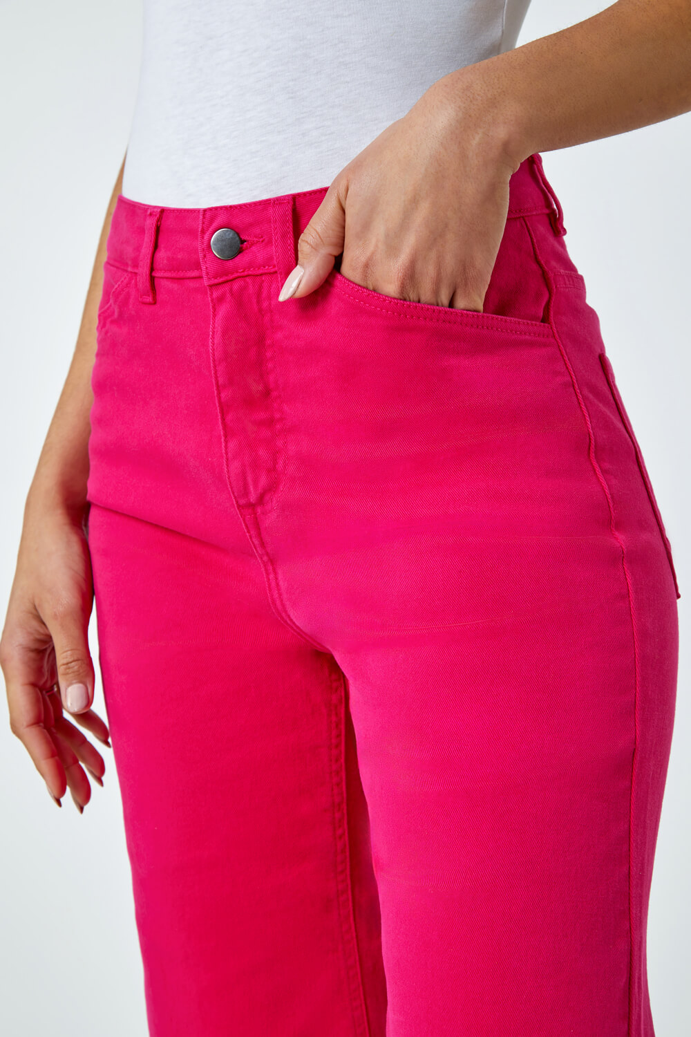 Hot Pink Cotton Denim Stretch Culottes, Image 5 of 5