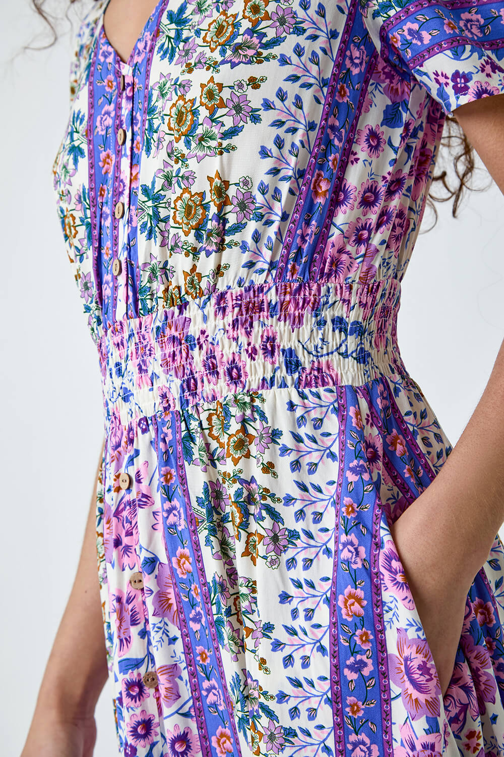 Purple Abstract Print Button Maxi Dress, Image 5 of 5