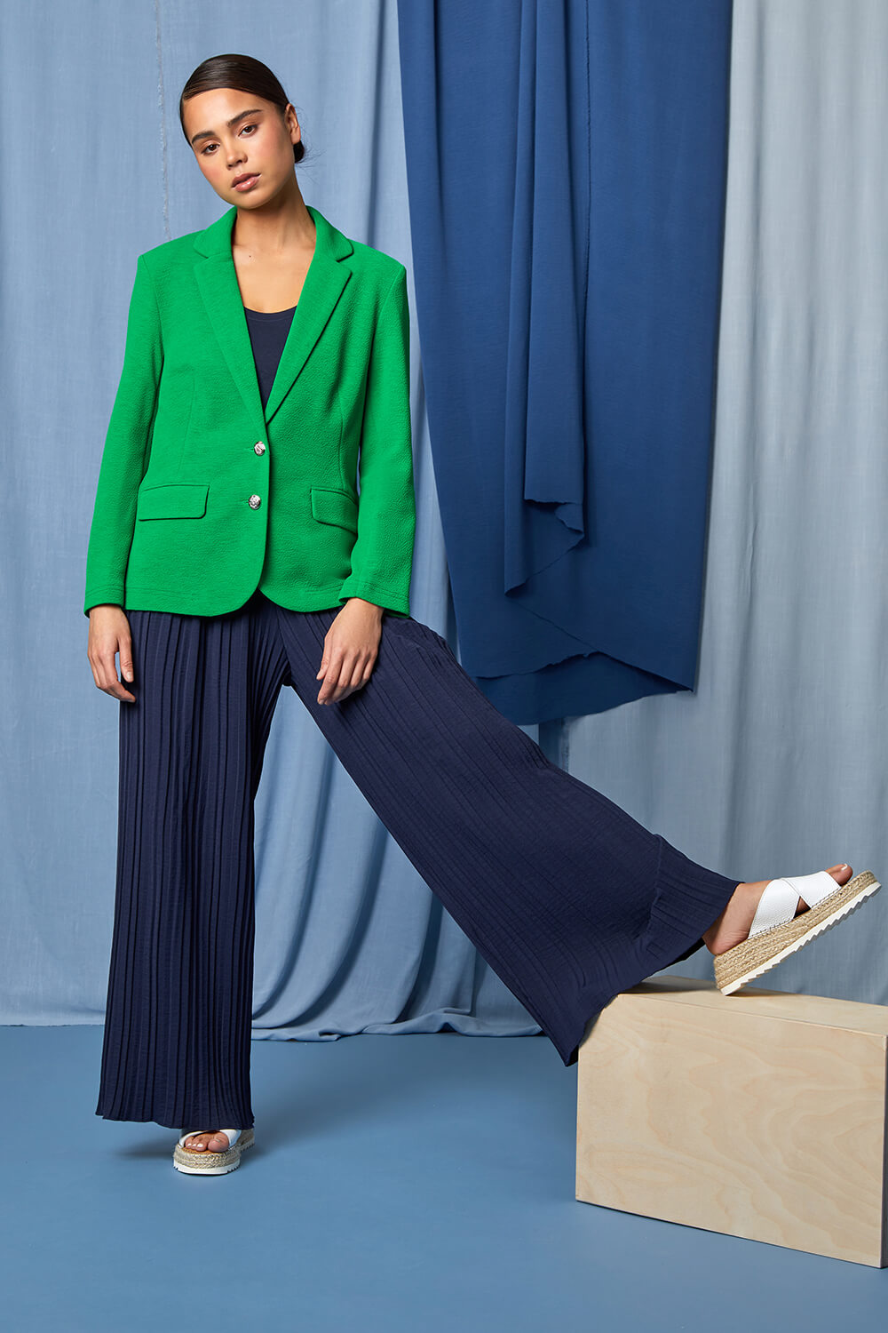 Navy  Petite Pleated Wide Leg Trousers, Image 5 of 6