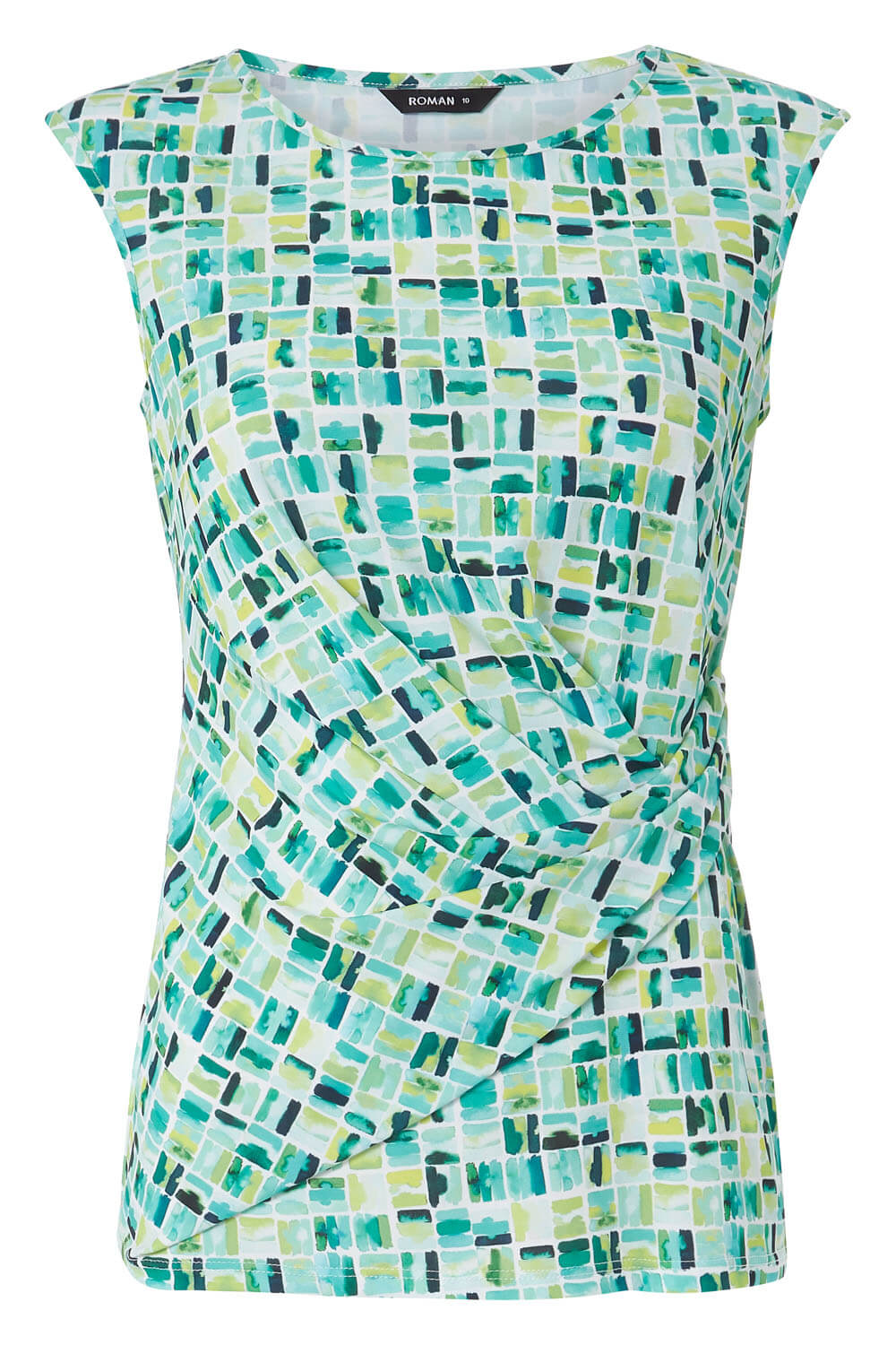 Green Tile Print Side Twist Jersey Top, Image 5 of 5