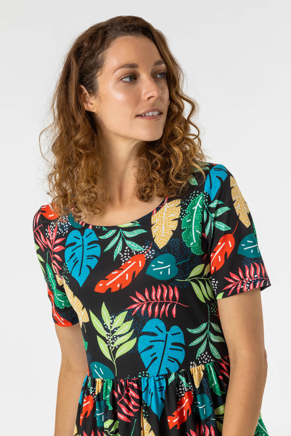 Green Tropical Print Pocket Detail Dress, Image 5 of 5