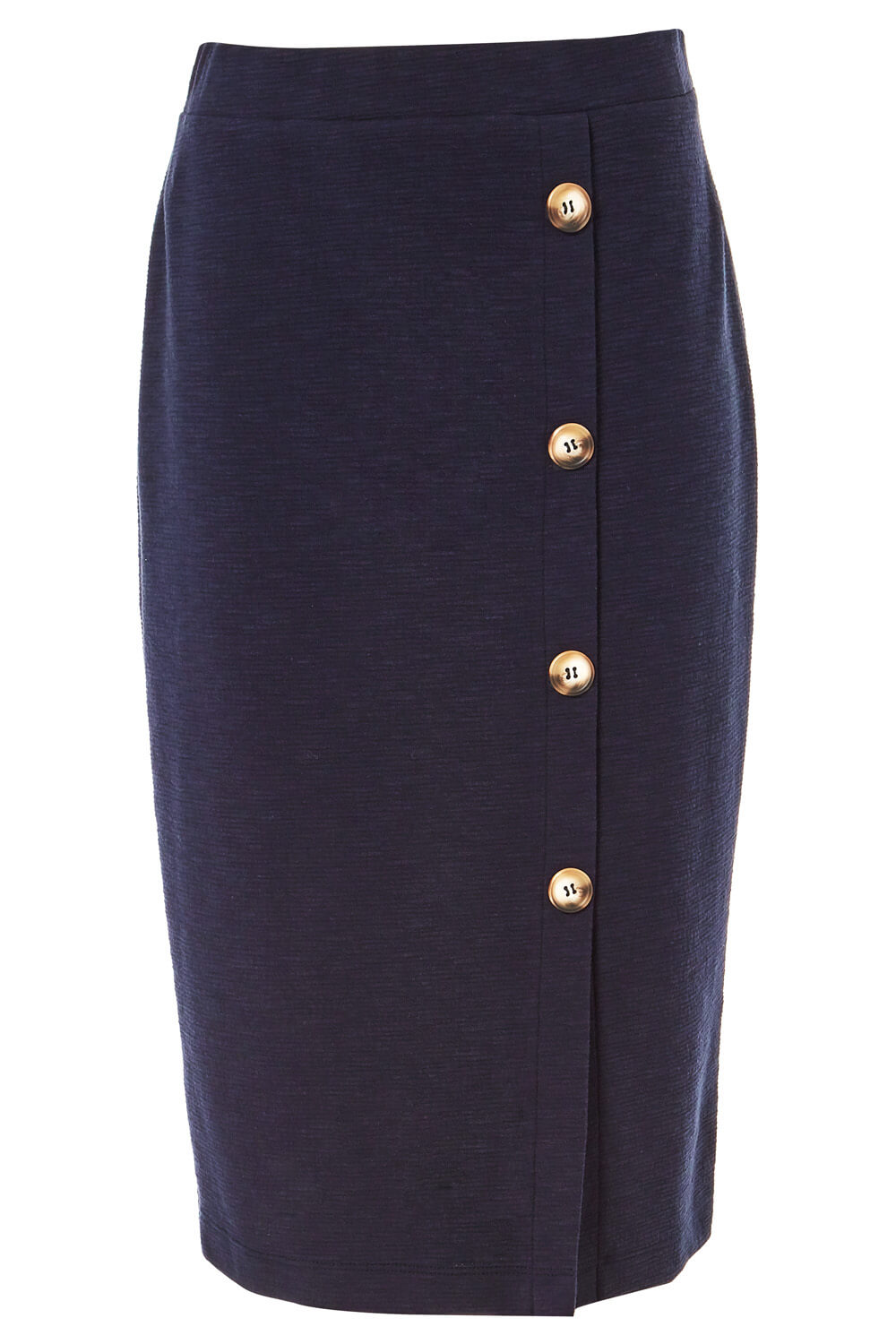 Navy  Button Detail Knitted Pencil Skirt, Image 5 of 5