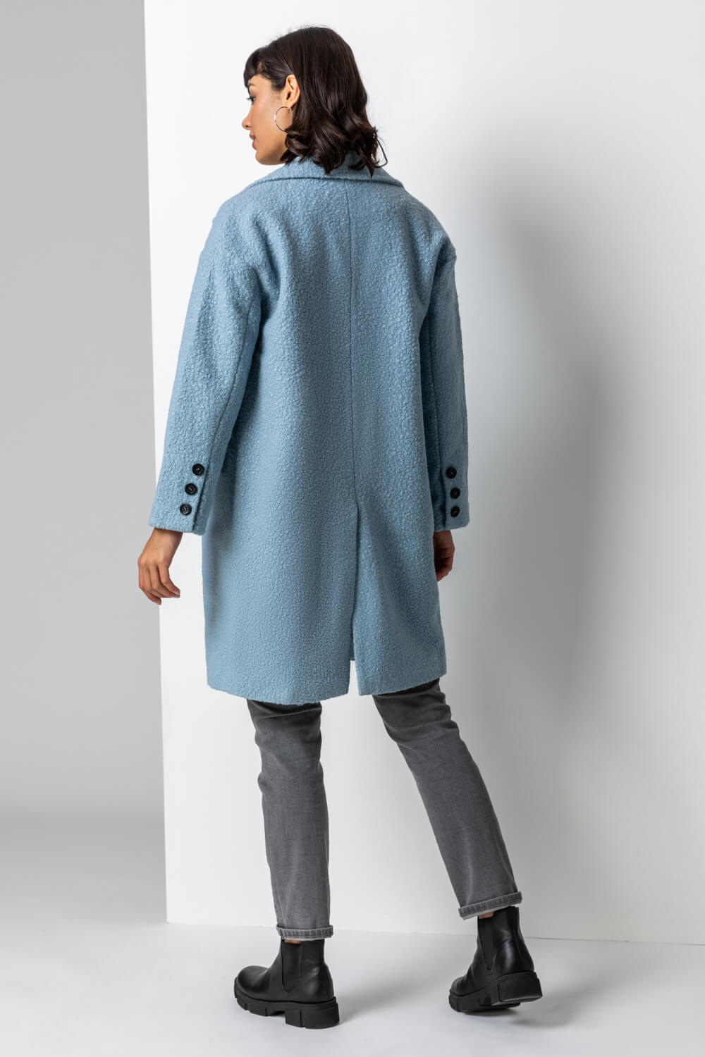 Light Blue  Single Breasted Longline Textured Coat, Image 2 of 5