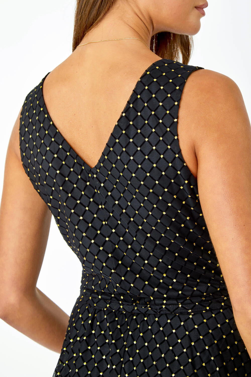 Black Glitter Spot Print Mesh Stretch Dress, Image 5 of 5