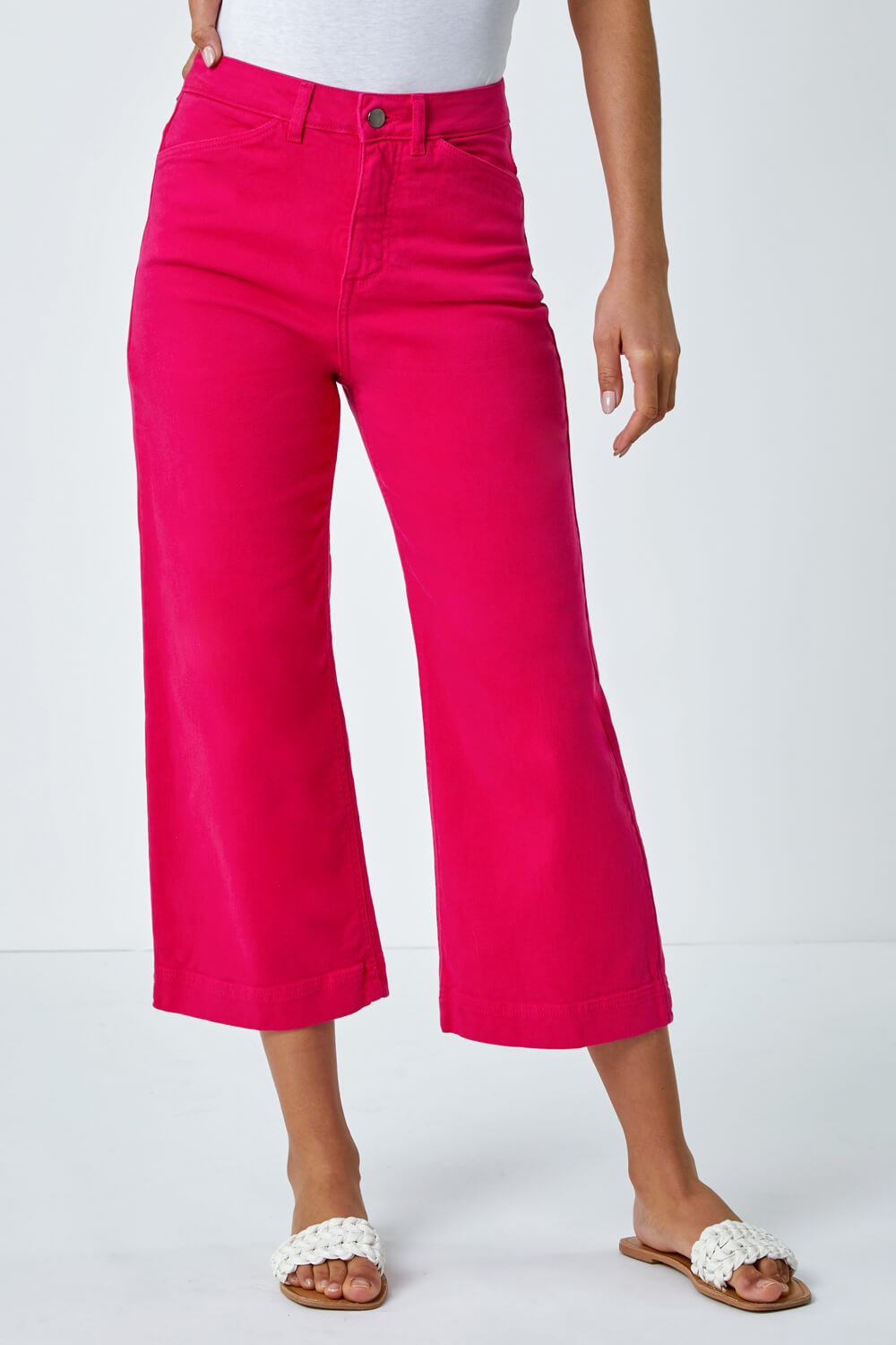 Hot Pink Cotton Denim Stretch Culottes, Image 4 of 5