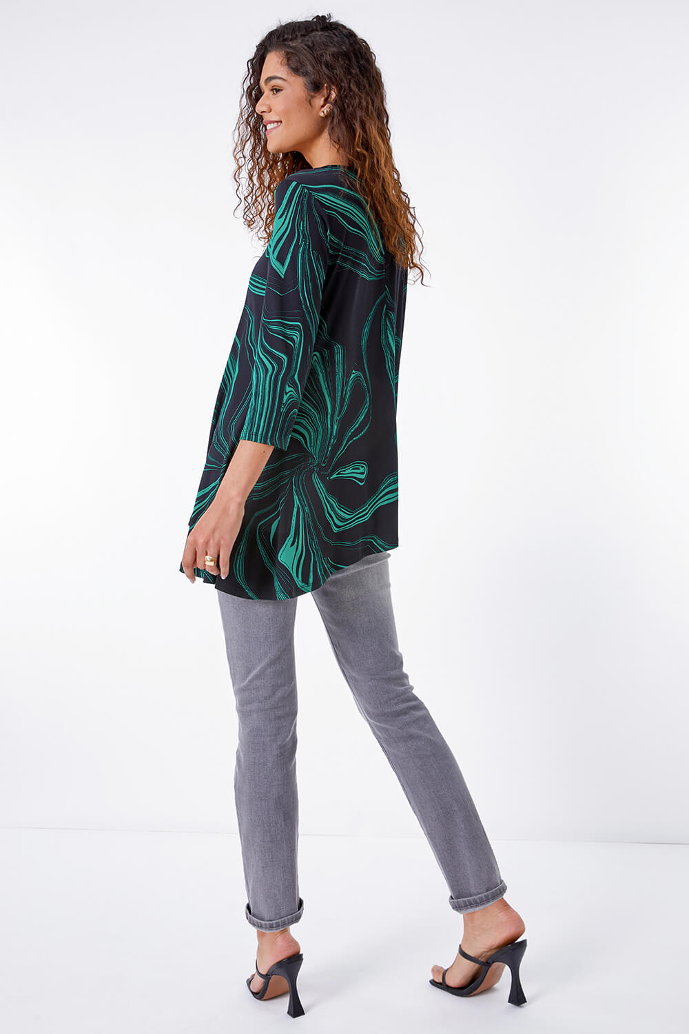 Green Abstract Print Swing Stretch Top, Image 5 of 5