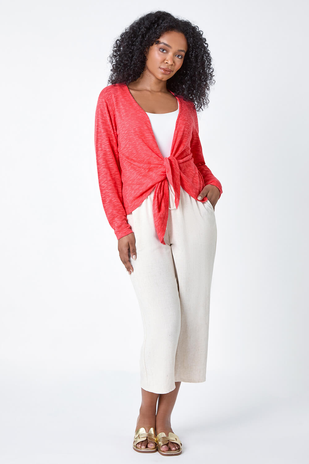 CORAL Petite Waterfall Front Cotton Knit Cardigan, Image 2 of 5