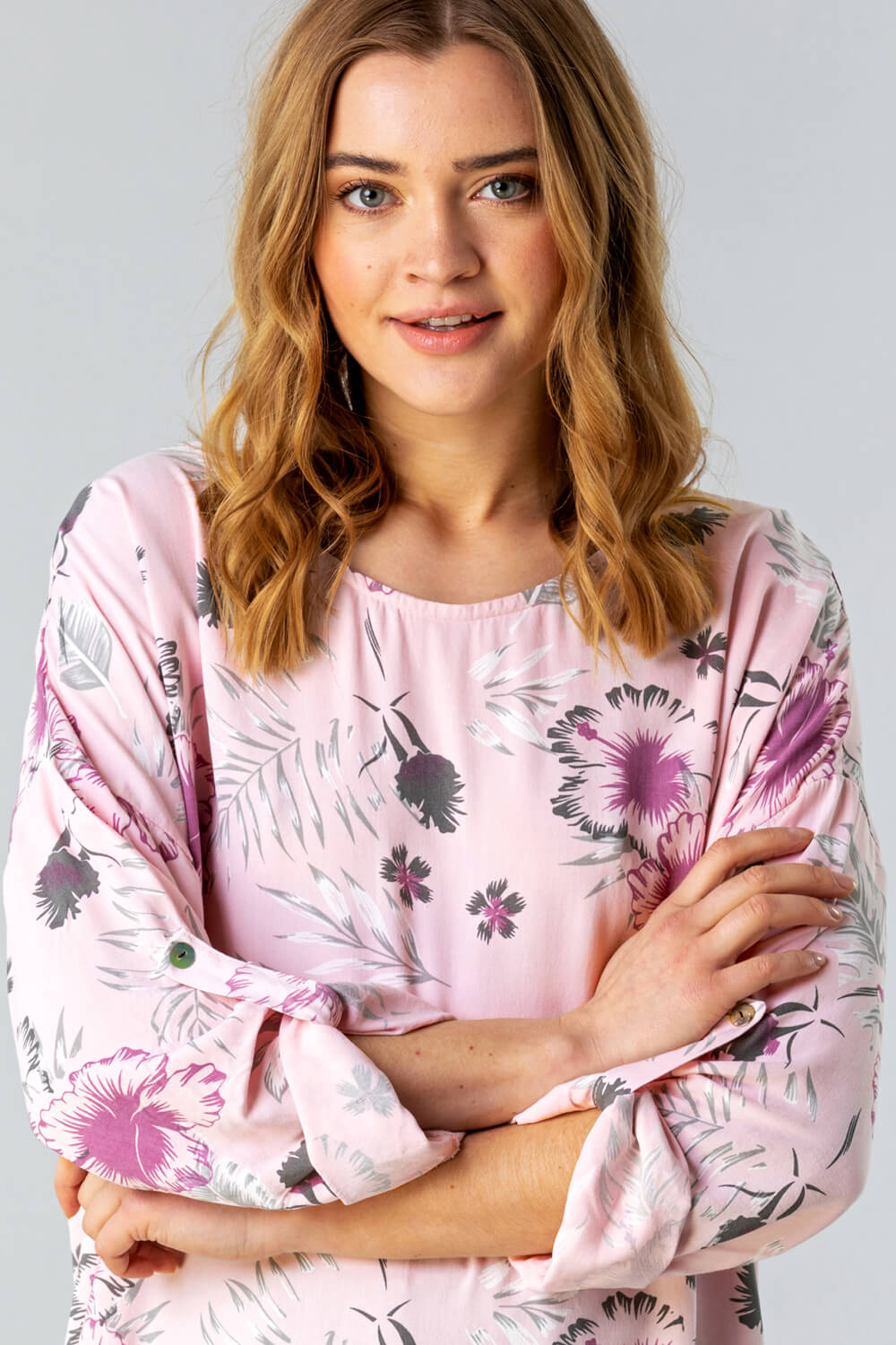 PINK Floral Print Longline Tunic Top, Image 4 of 4
