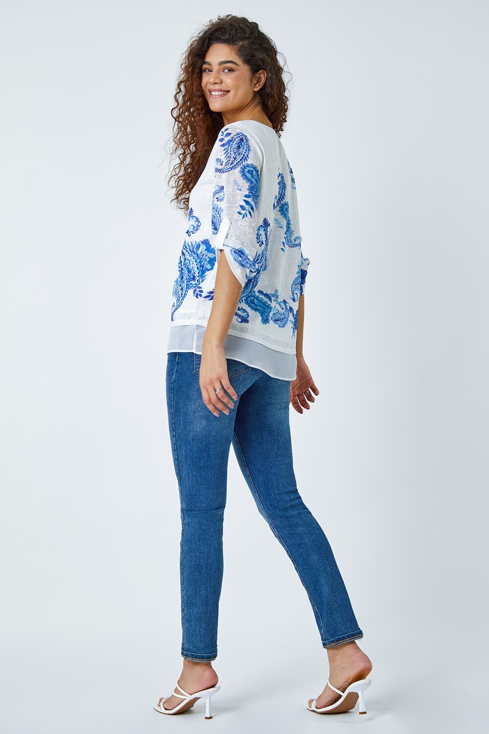 Blue Paisley Print Double Layer Top, Image 3 of 5