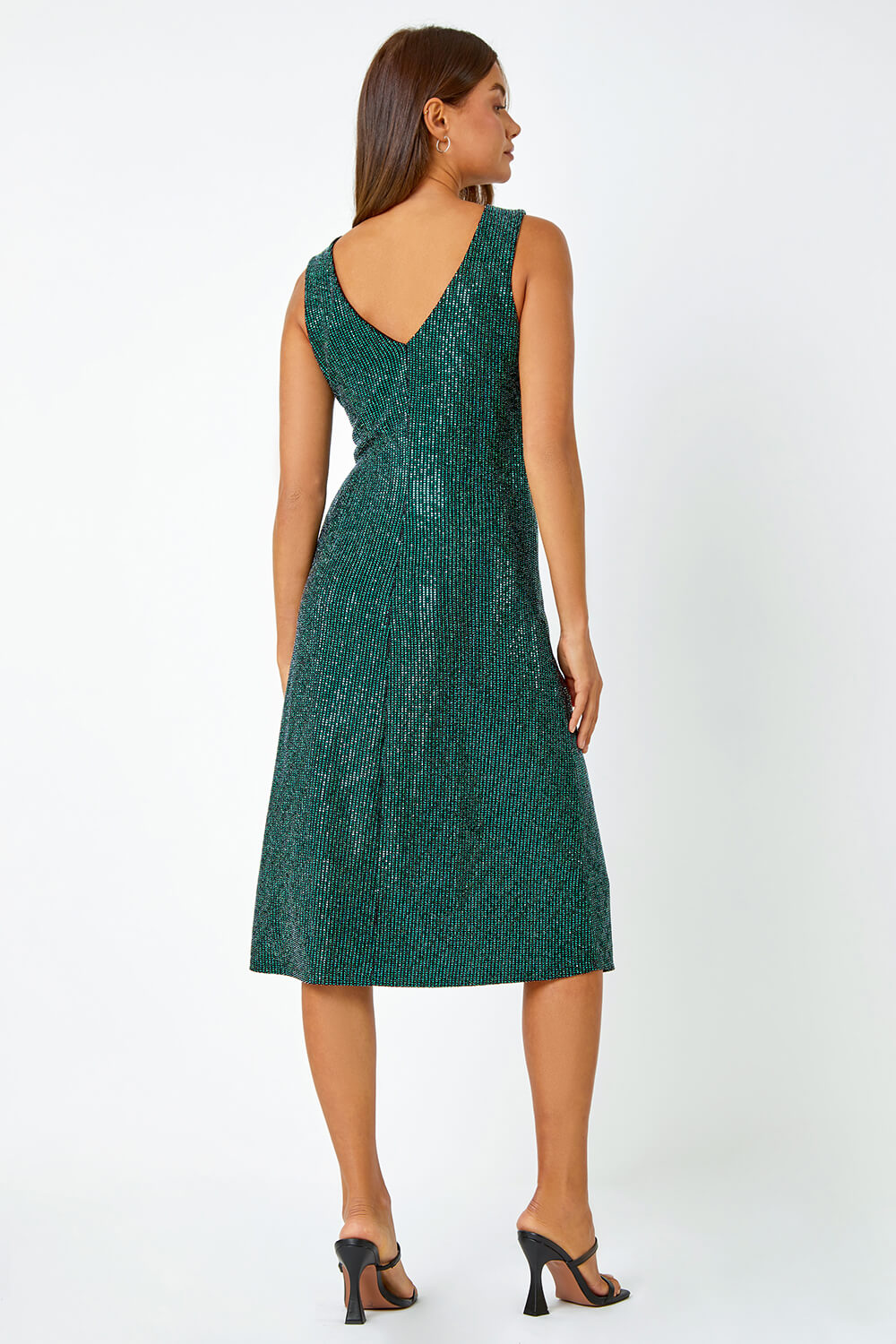 Emerald Sequin Side Twist Stretch Dress, Image 3 of 5