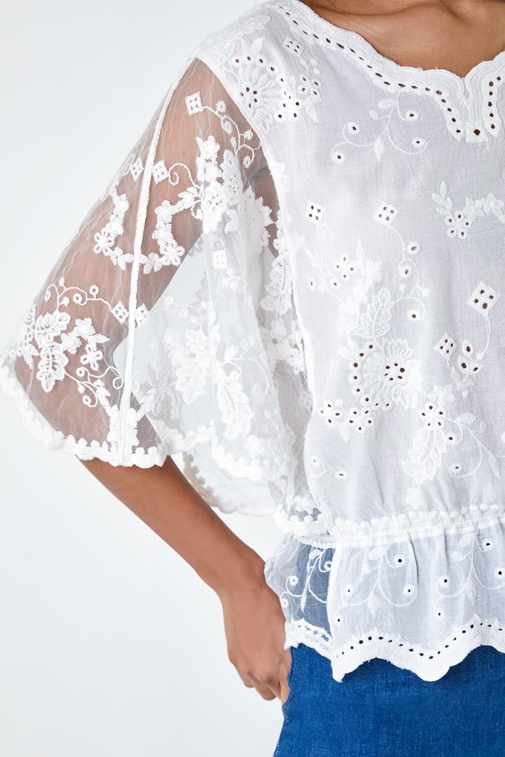 Ivory  Cotton Broderie Frill Top, Image 5 of 5
