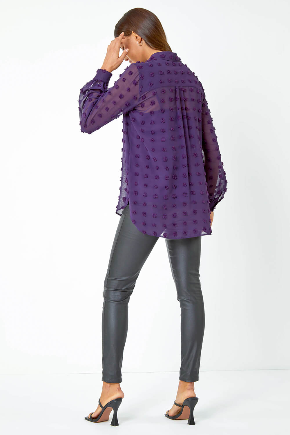 Purple Textured Polka Dot Blouse, Image 3 of 5