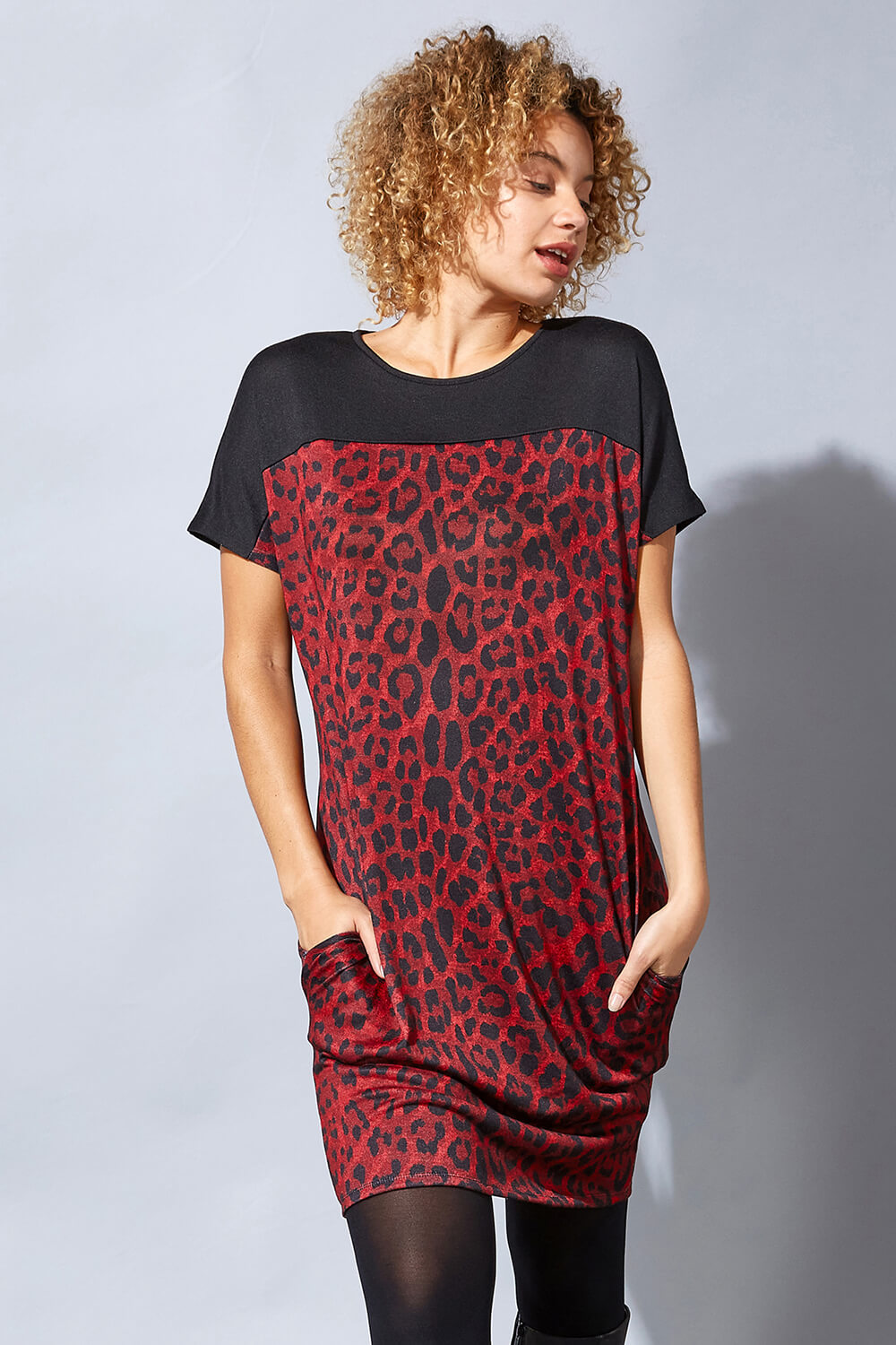 Contrast Yoke Animal Leopard Print Cocoon Dress