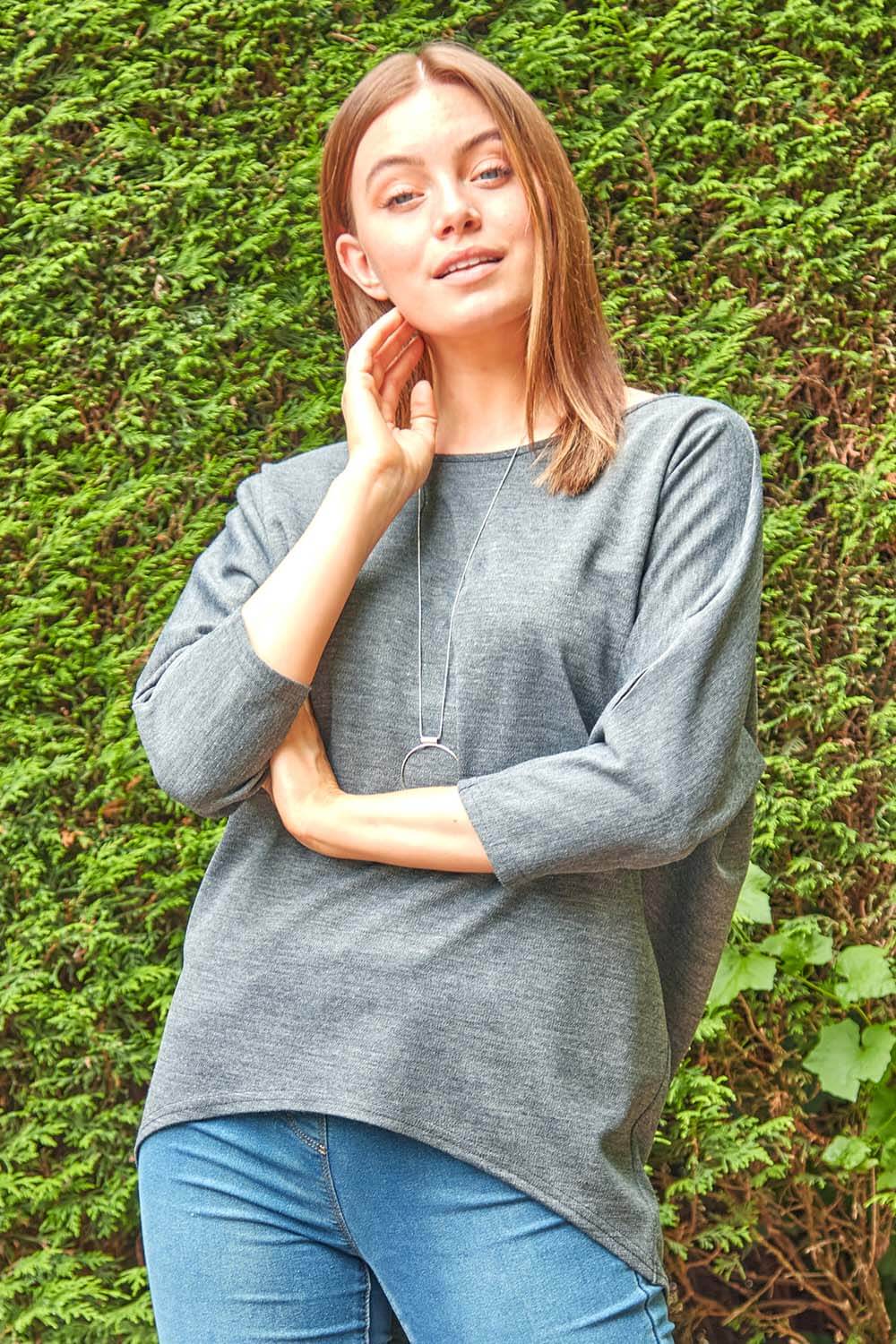 Light-Grey Necklace Detail Batwing Slouch Lounge Top, Image 4 of 4