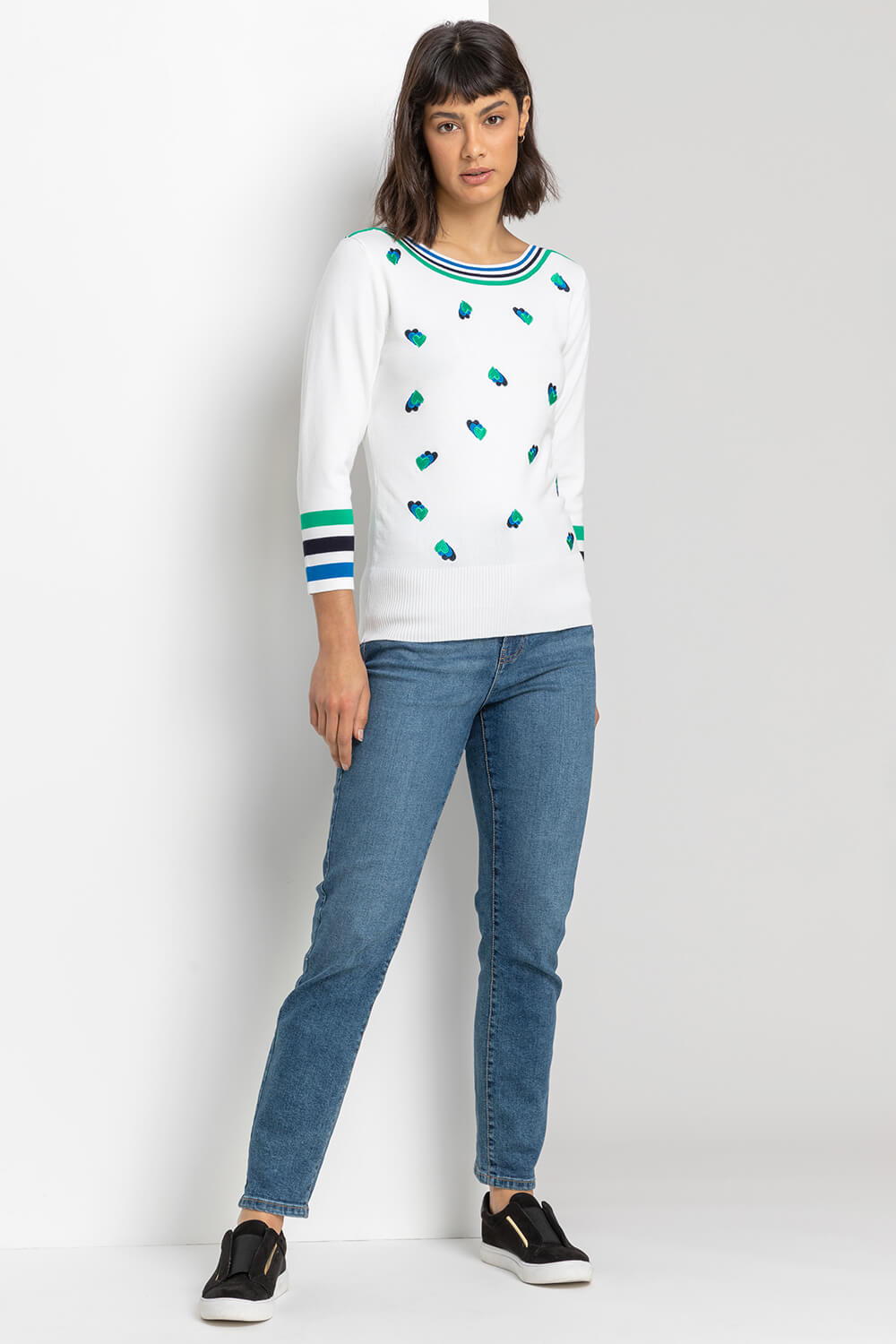 Ivory  Heart Embroidered Stripe Print Jumper, Image 3 of 5