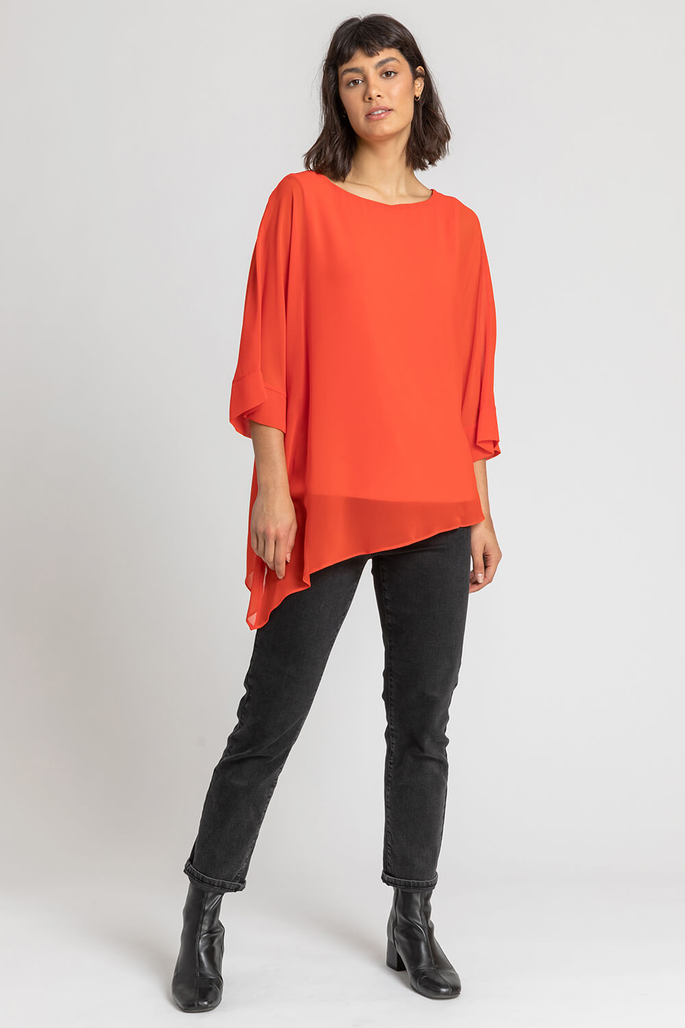 Red Asymmetric Chiffon Overlay Top, Image 3 of 4