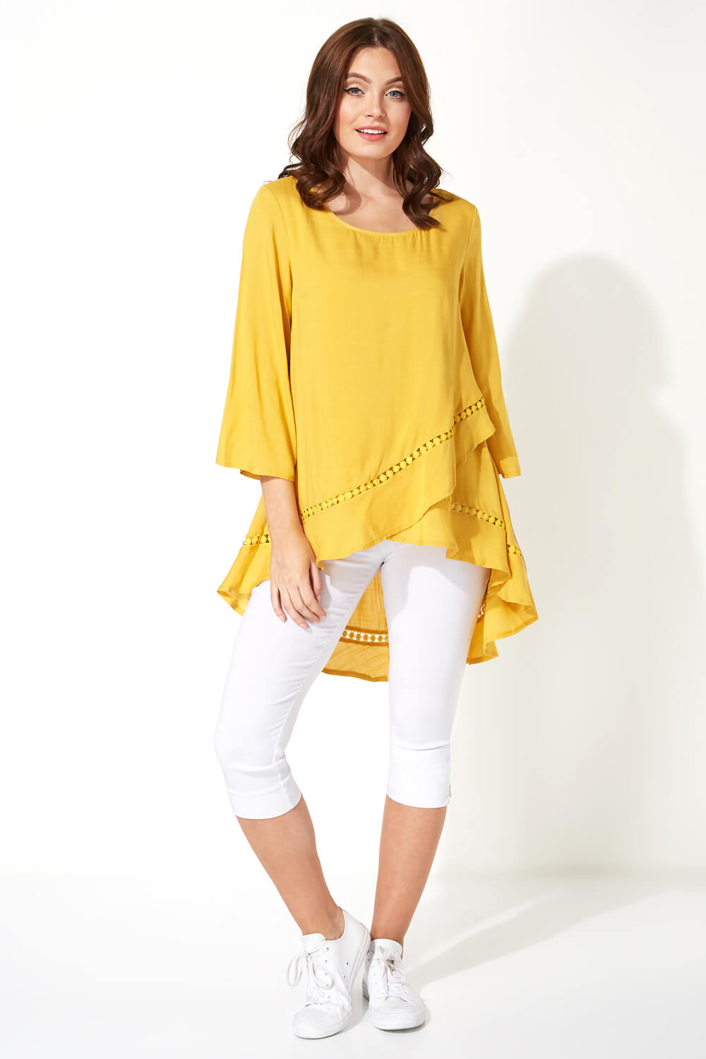 Bright Yellow Lace Dip Back Top, Image 2 of 5