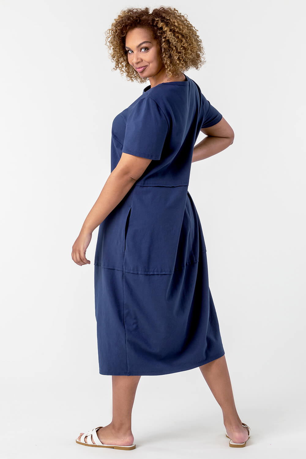 Navy  Curve Tiered Pocket T-Shirt Dress, Image 2 of 4