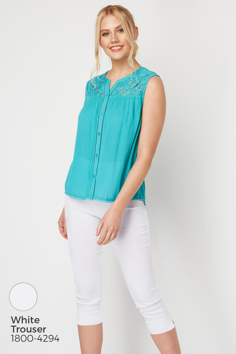Jade Lace Insert Button Up Blouse, Image 5 of 8