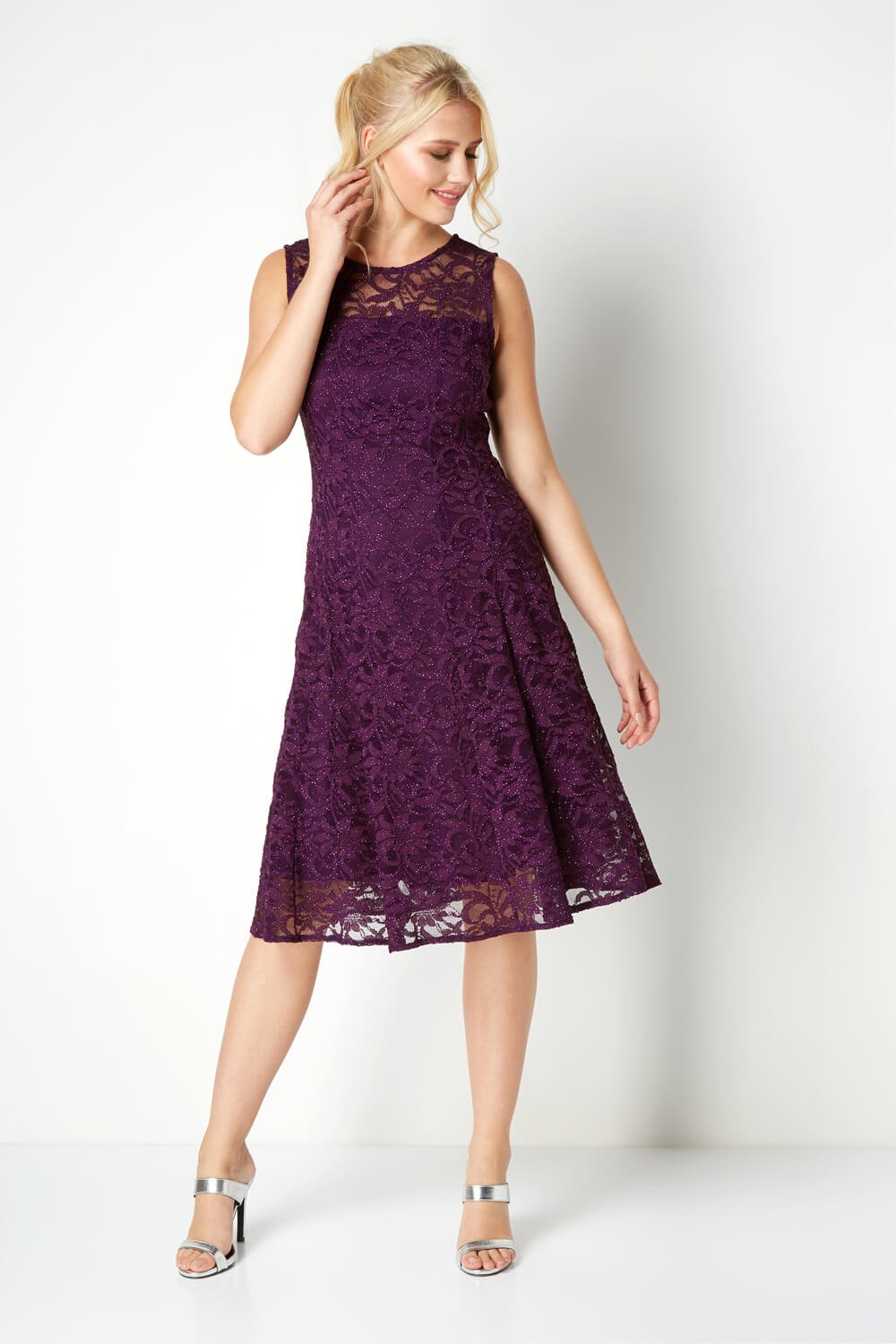 Purple Lace Fit and Flare Dress, Image 1 of 4