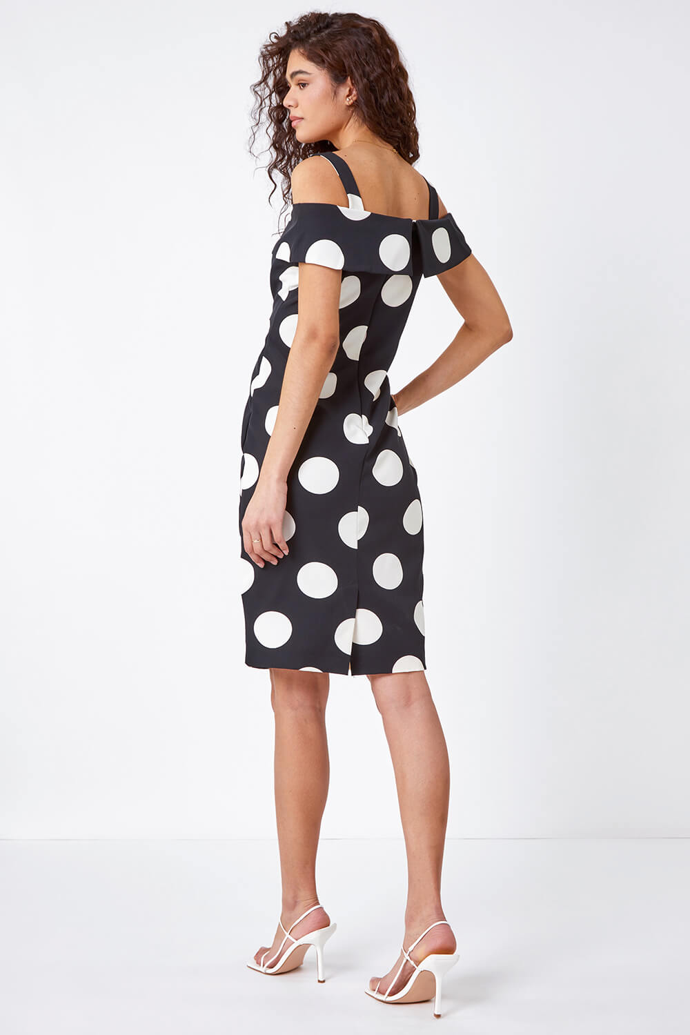 Black Polka Dot Bardot Dress, Image 3 of 5